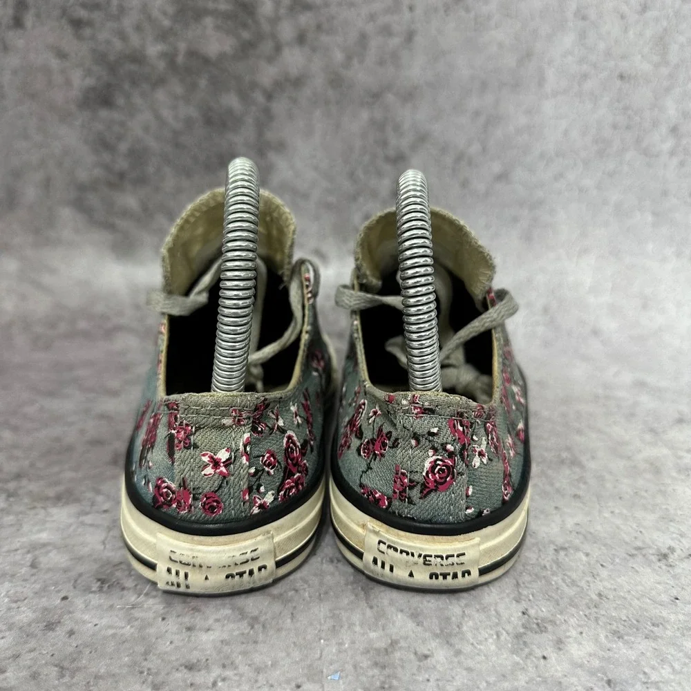Converse Chuck Taylor All Star Youth 2 Gray Pink Floral Rose Low Top Sneakers